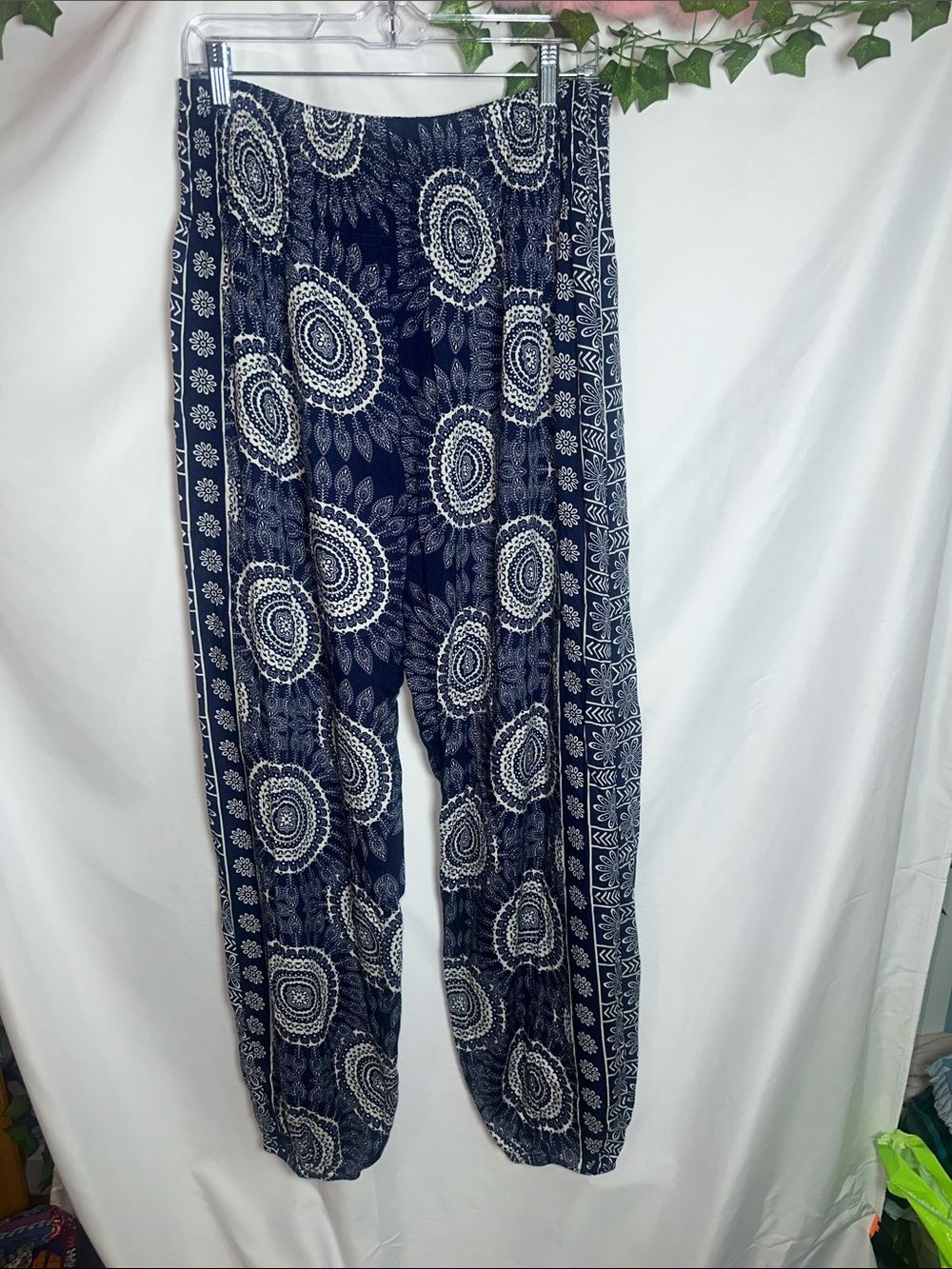 Lotus and Luna Navy and White Mandala Print Pants